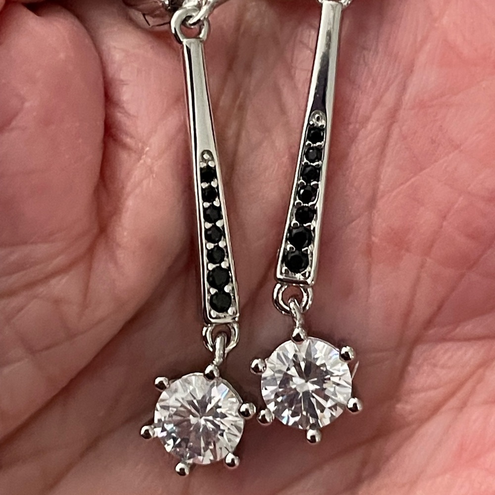 Elegant Silver and Black Drop Earrings